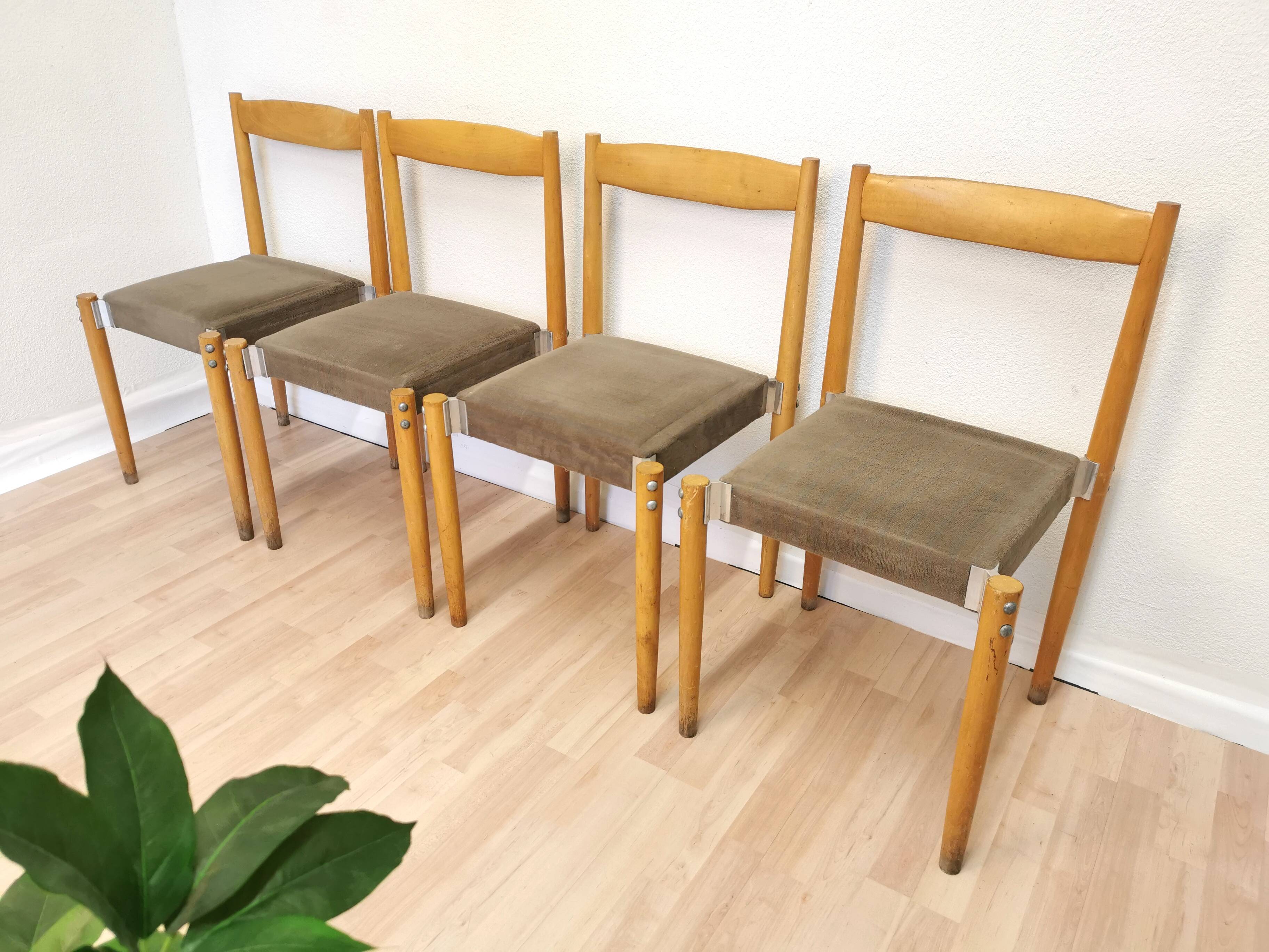 Vintage Miroslav Navratil Dining Chairs: 1970s Czechoslovakia, Gray Fabric