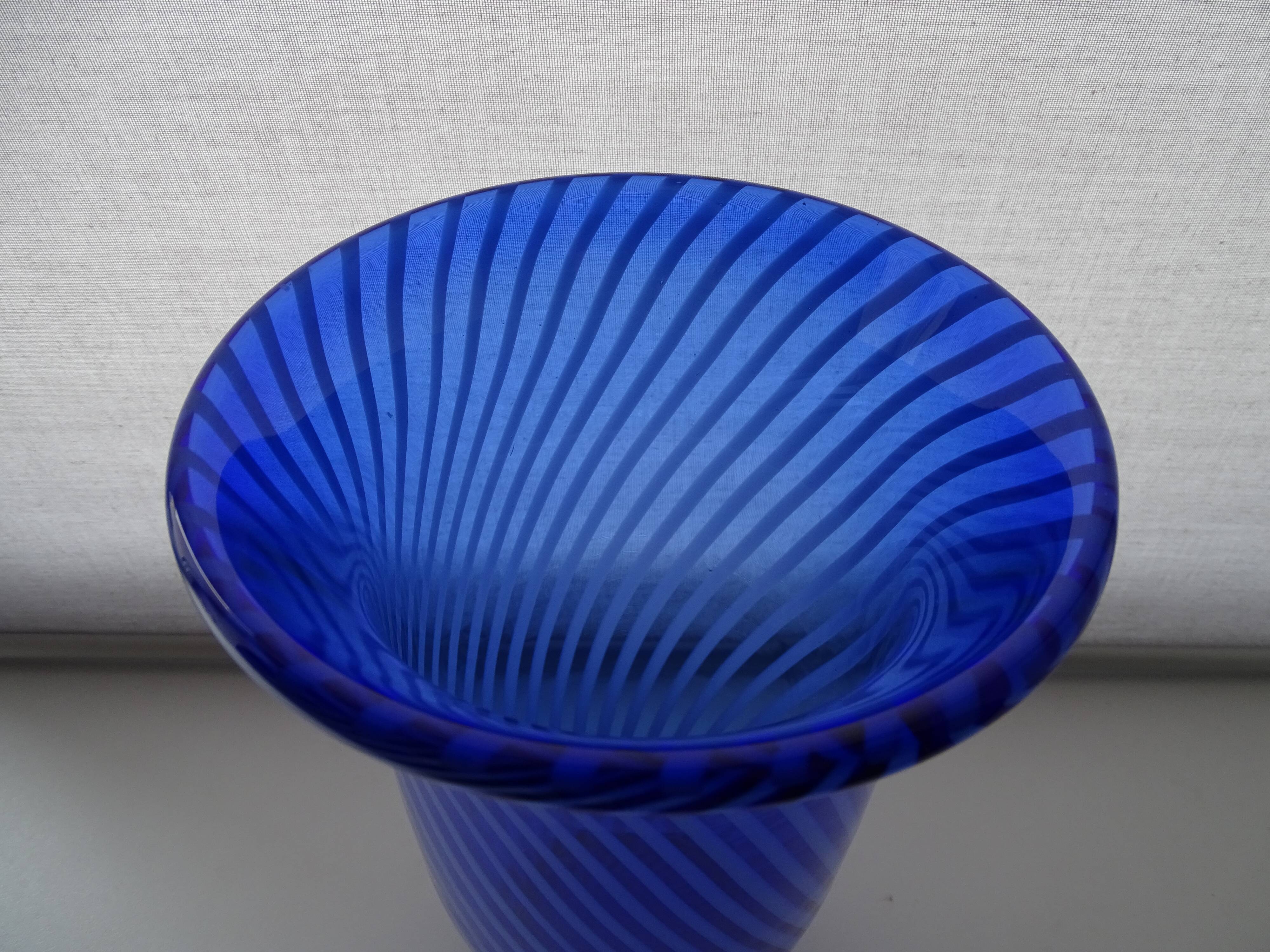Murano spiral cobalt blue blown glass vase