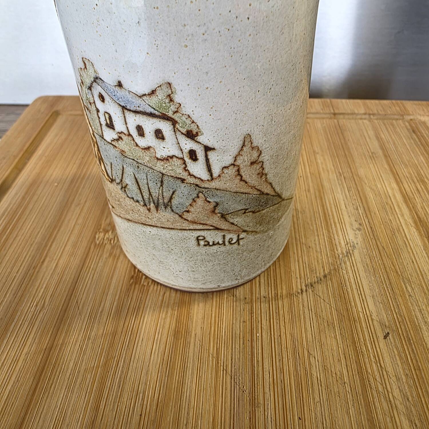 Vase Tube in Stoneware - Jean PAULET - Southern Landscape Decoration