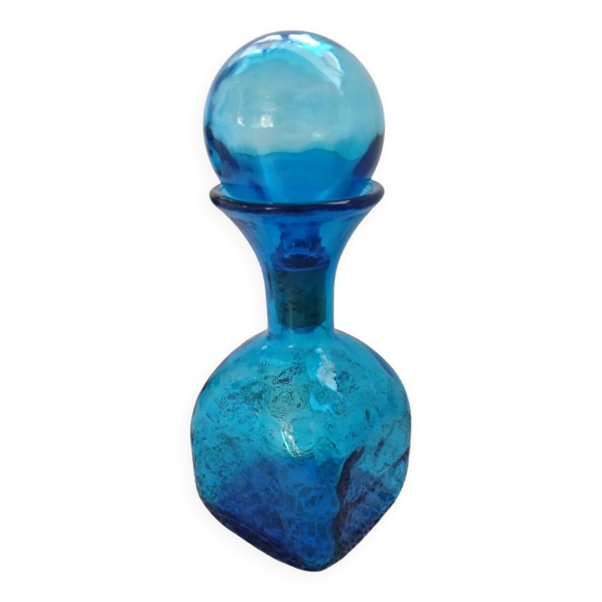 Blue embossed glass carafe