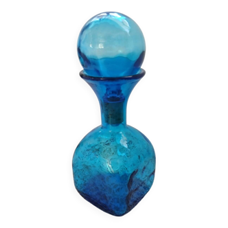 Blue embossed glass carafe