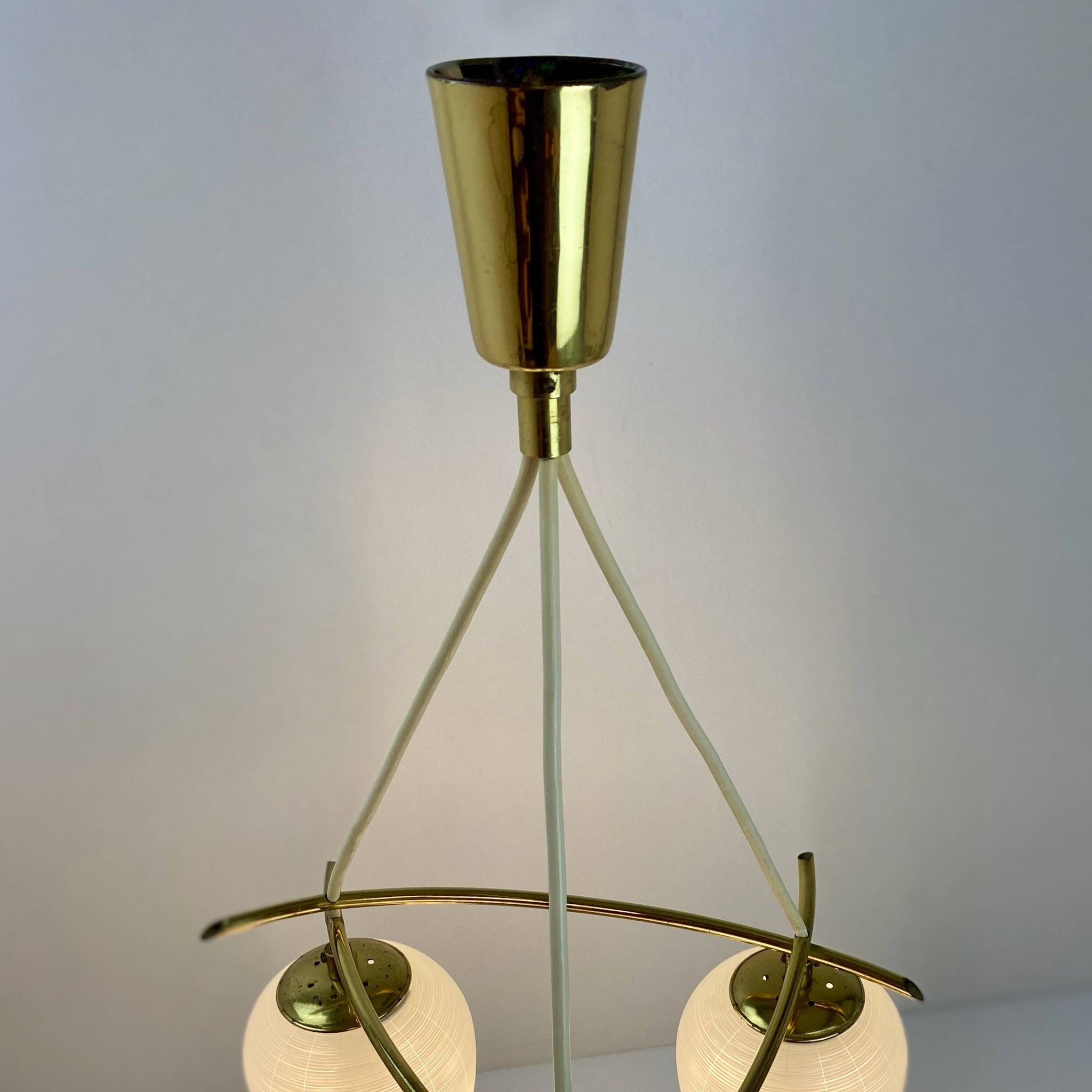 Vintage chandelier, brass, glass, 1958, Doria G 74/61