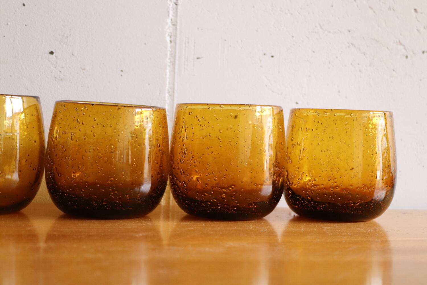 5 amber blown bubble glasses