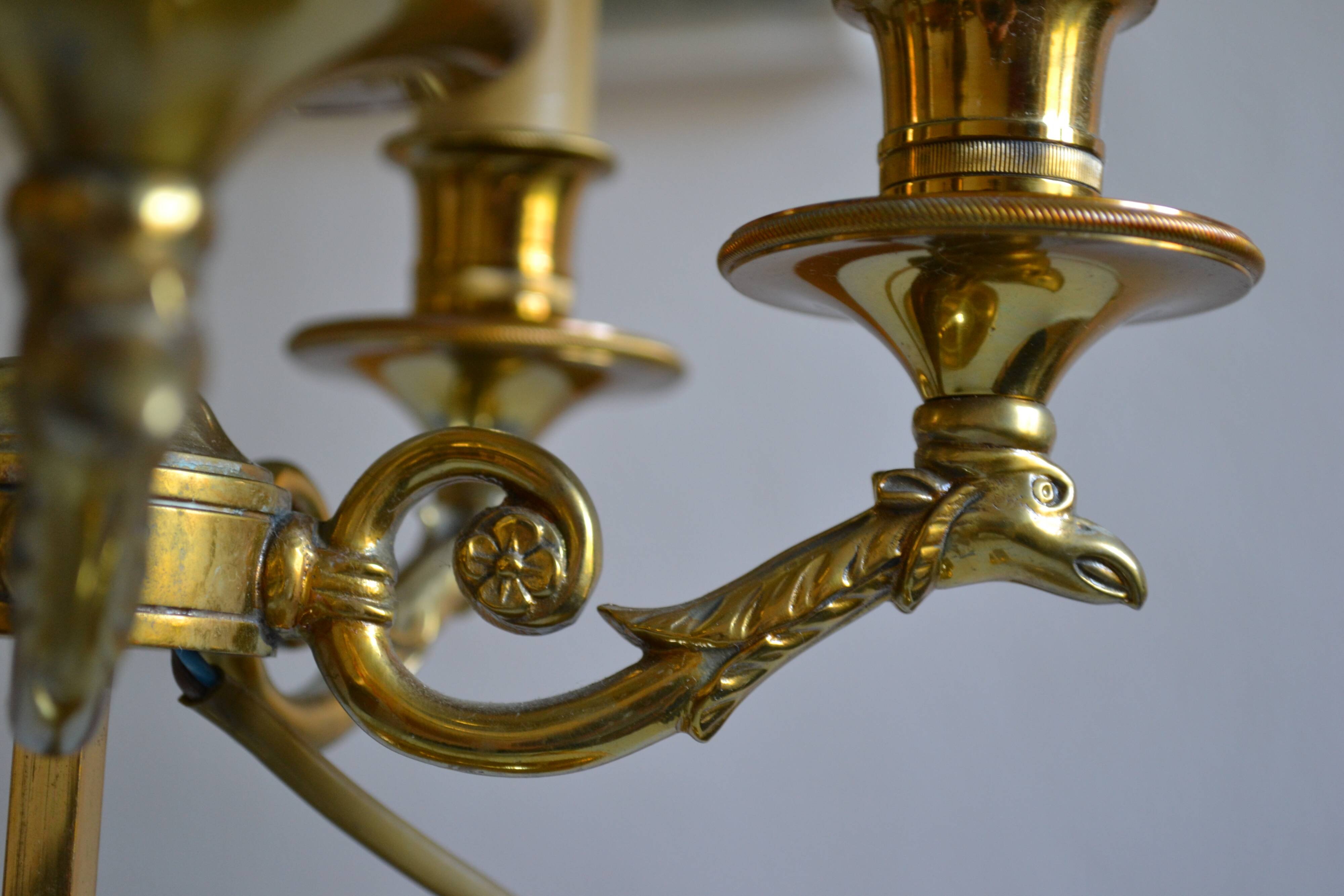 Large hot water bottle lamp with 5 bronze lights, empire style