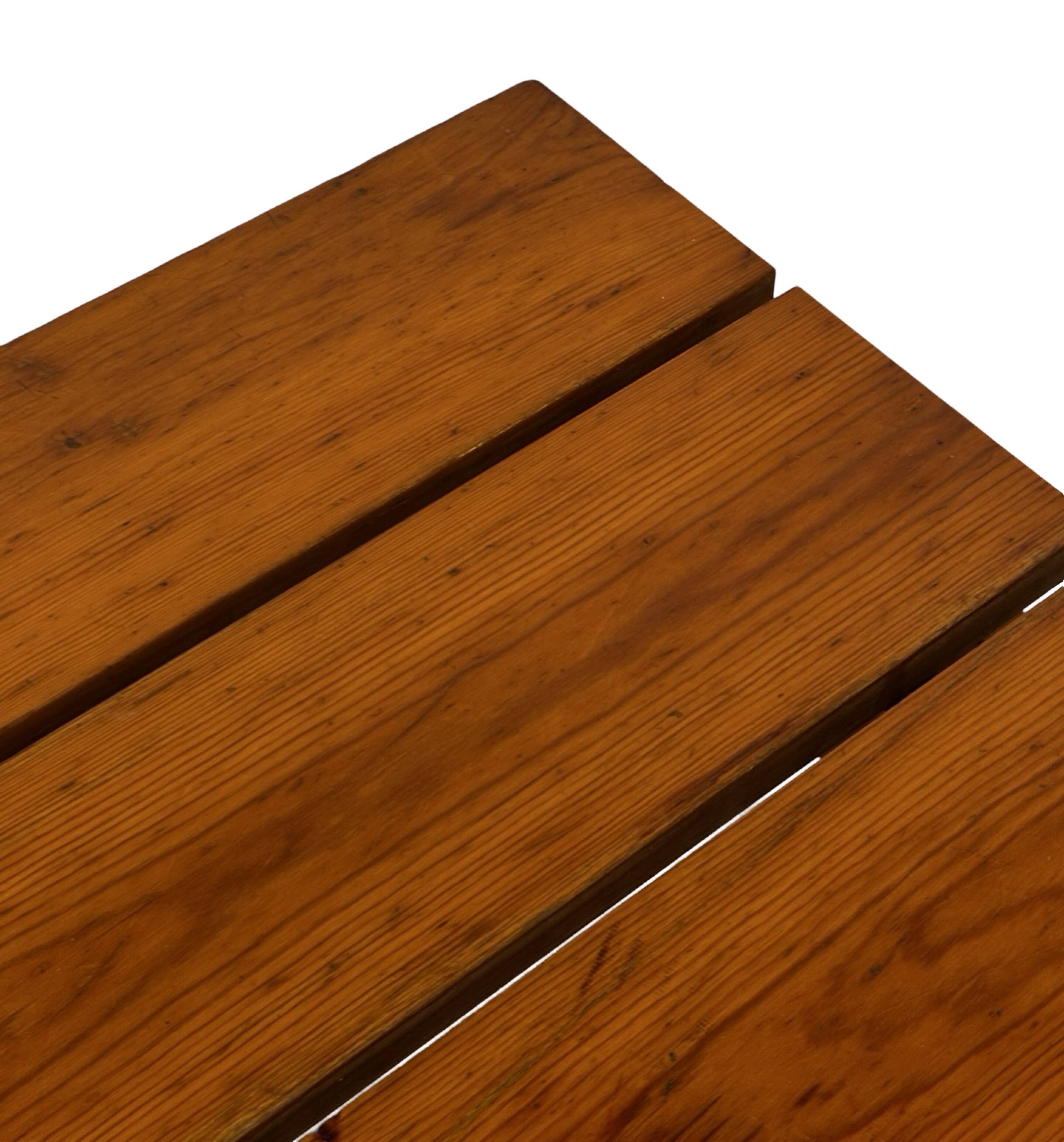 Vintage Pinewood Slatted Coffee Table Design 1970s