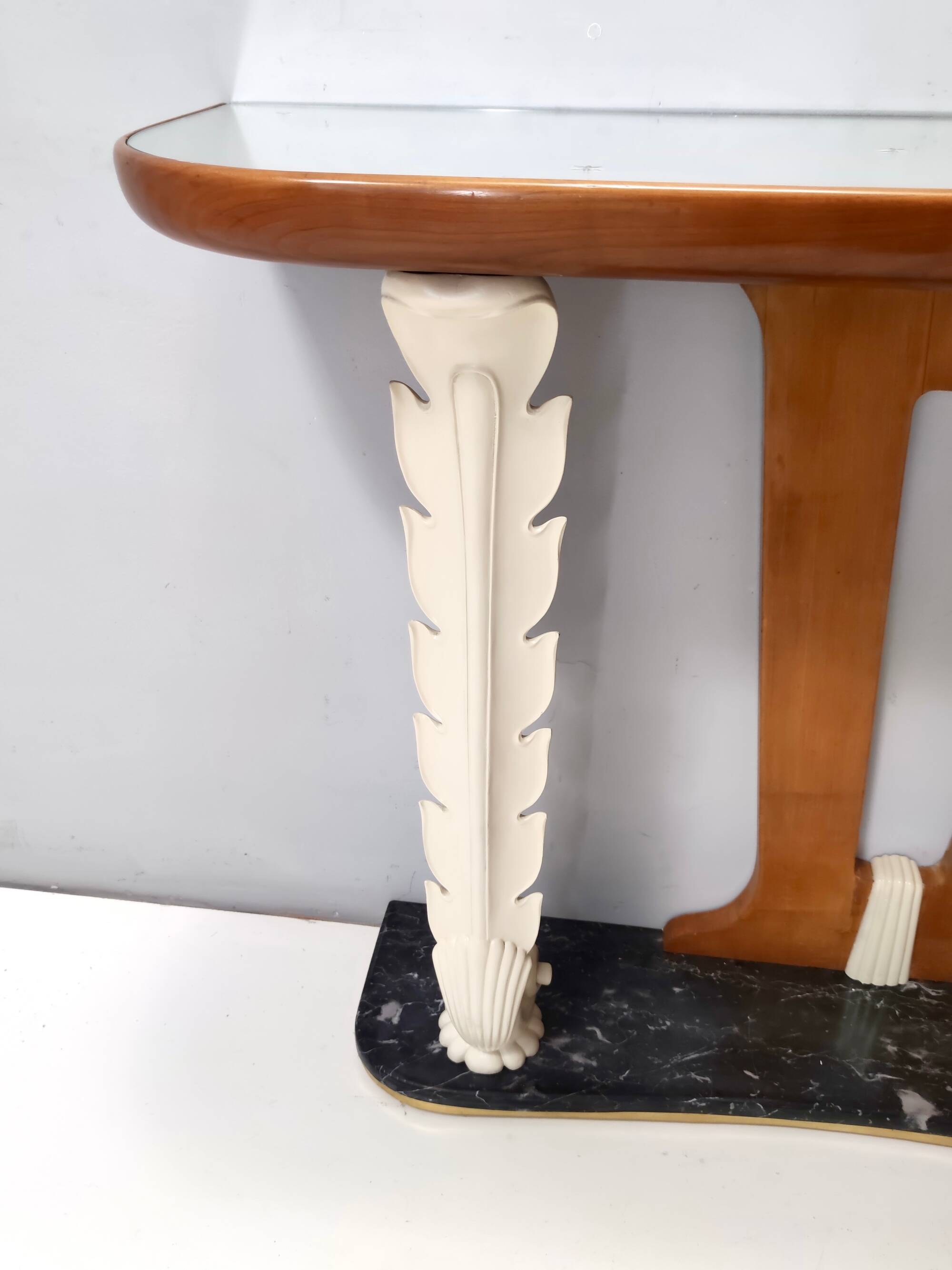 Wooden Console Table with a Mirrored Top Osvaldo Borsani style , Italy