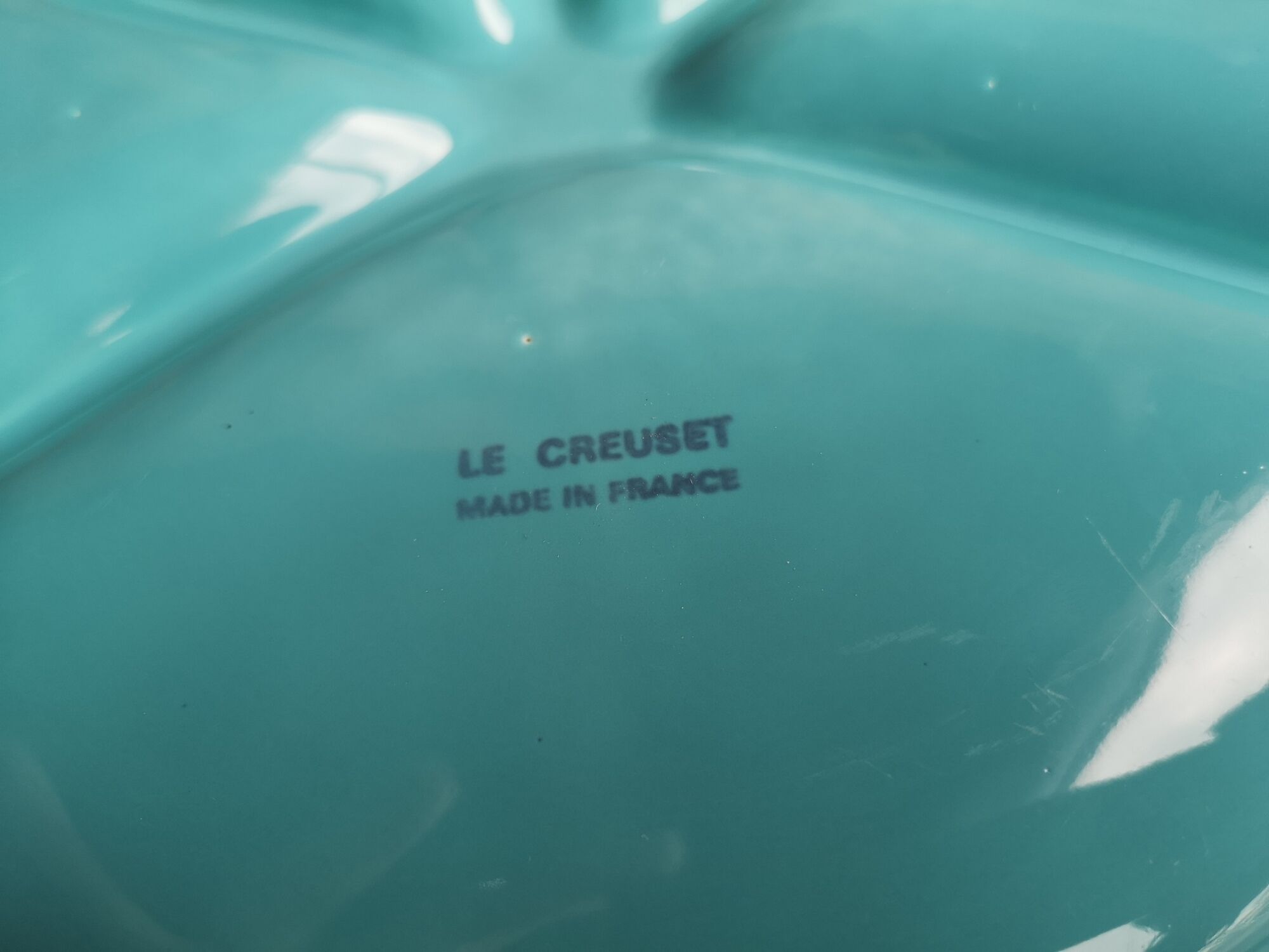 Fondue Plate Le Creuset in Turquoise Blue Ceramics