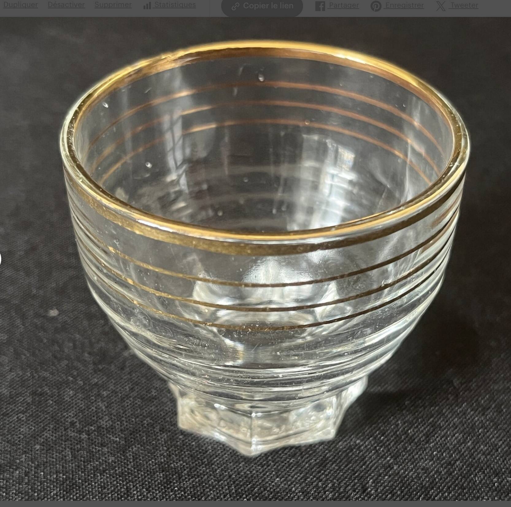 Lot de 6 verres en verre doré à l'or fin - vintage 1940 - verres à liqueur