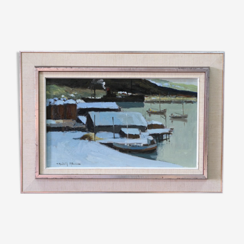 Tage Rudolf Ahlm, modern Swedish oil painting, 1960s, framed