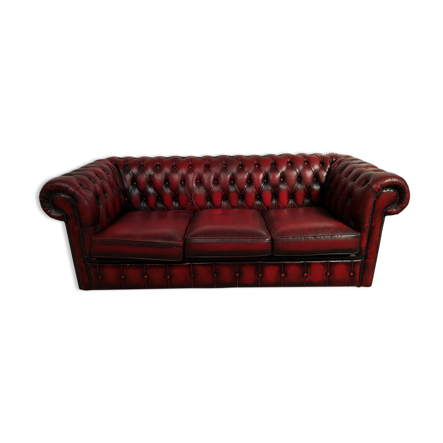 Chesterfield sofa red leather three seats
