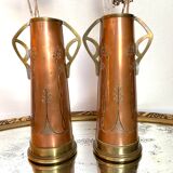 Pair of GBN art deco copper and brass vases