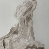 Tableau signé aquarelle monochrome sépia étude de la statue  « l'éternelle idole de Rodin »