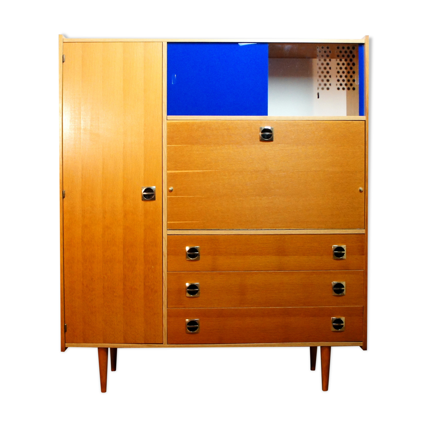 Armoire secrétaire vintage chêne doré