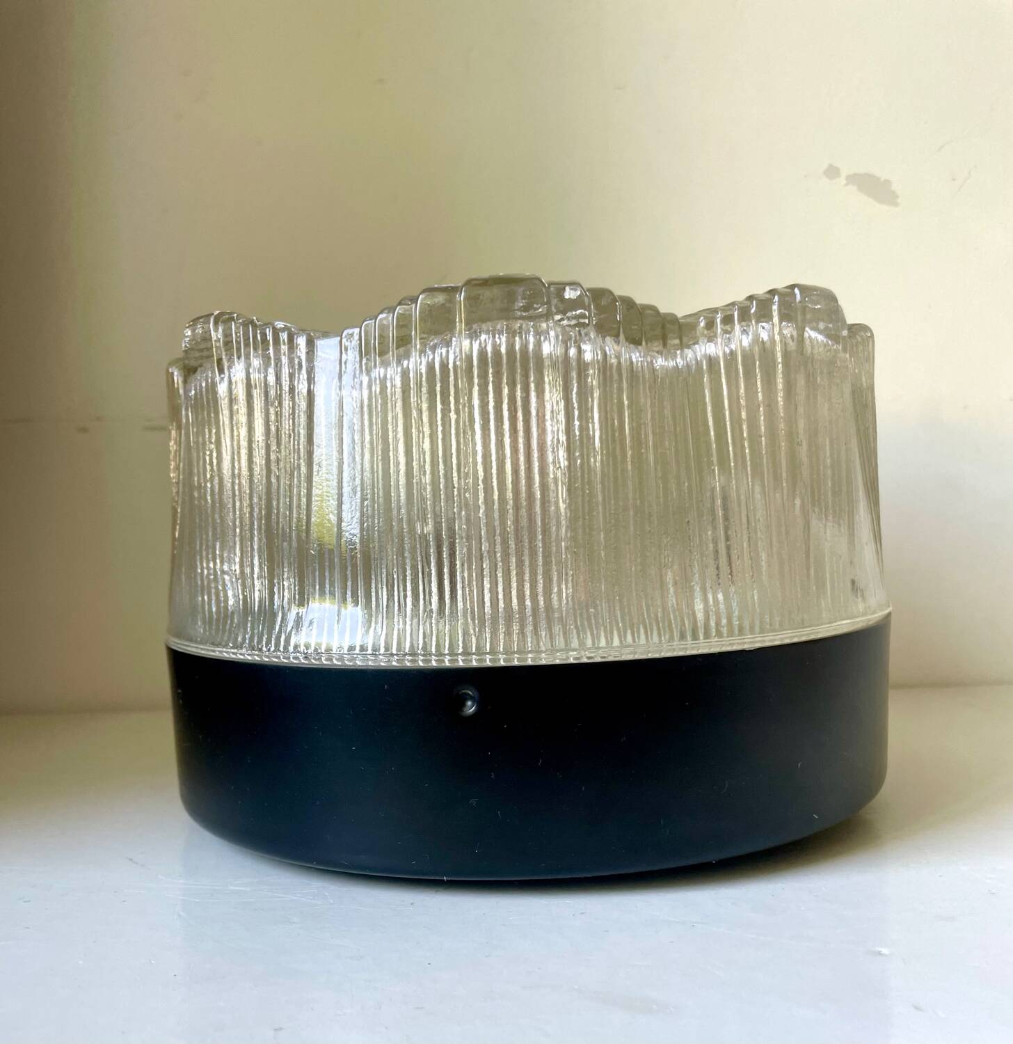 Vintage Scandinavian Midcentury wall or ceiling light in metal & glass