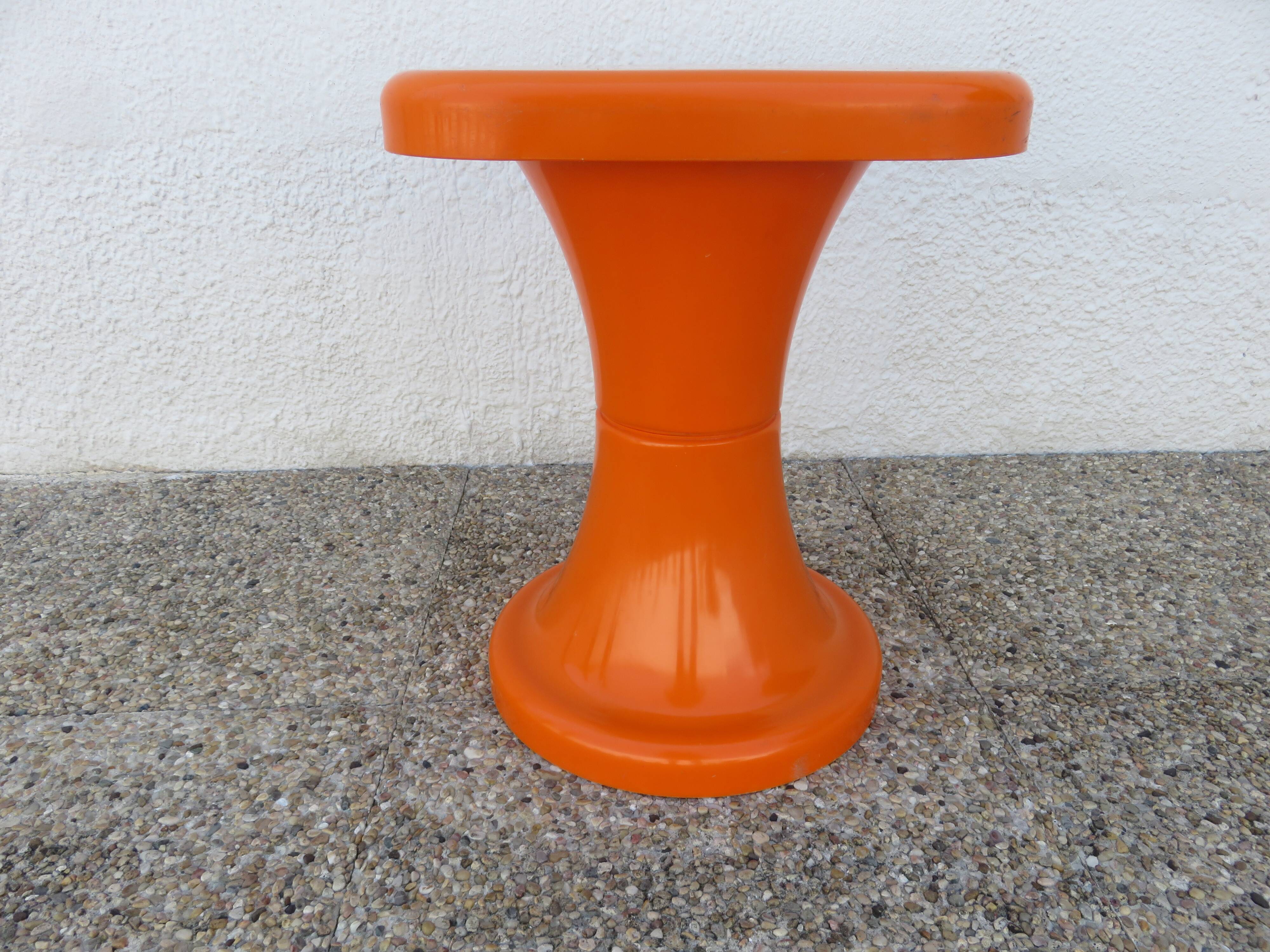 "Selup" orange plastic stool, pure 1970s design, France.