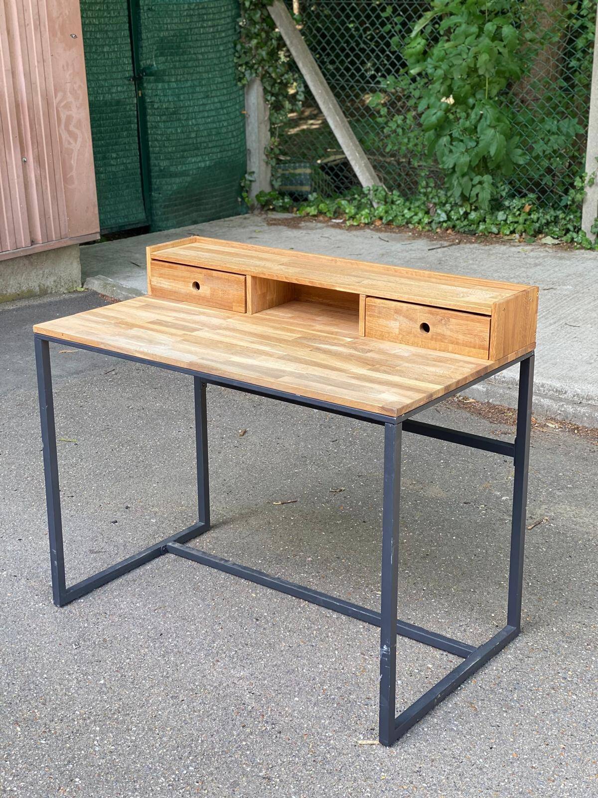 Scandinavian desk in solid oak and black metal 105cm