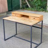 Scandinavian desk in solid oak and black metal 105cm