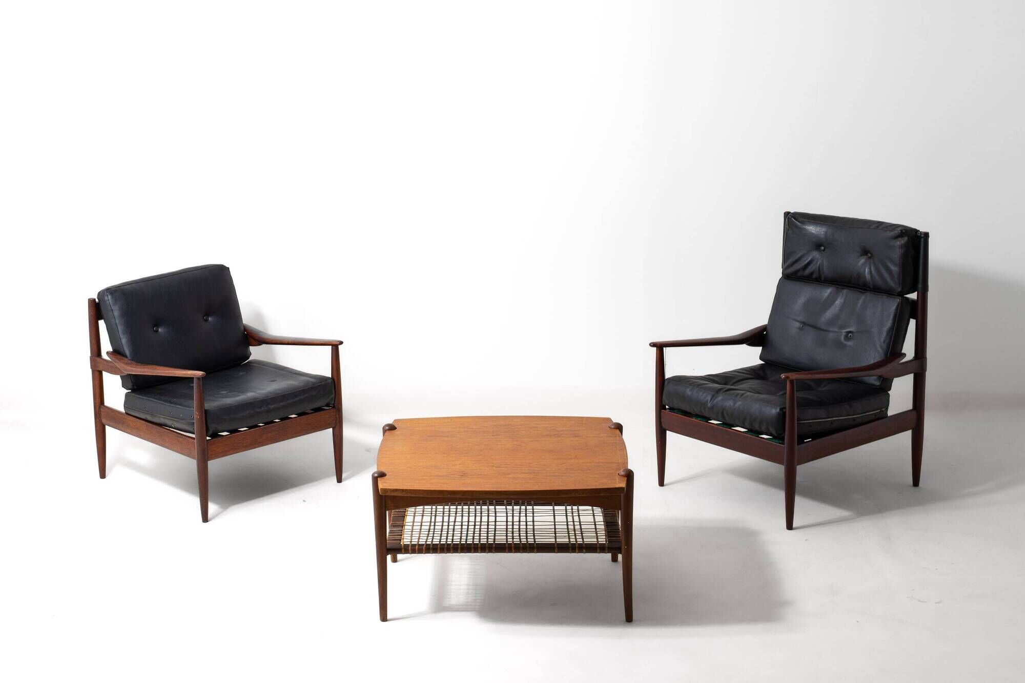 Vintage webbing coffee table in teak, 1960s