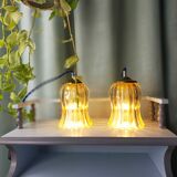 Duo tulip lamps golden fluted glass