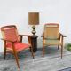 Pair of vintage 1940 armchairs in mahogany and braided rope