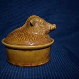 Ceramic terrine dish decorated with vintage wild boar hunting
