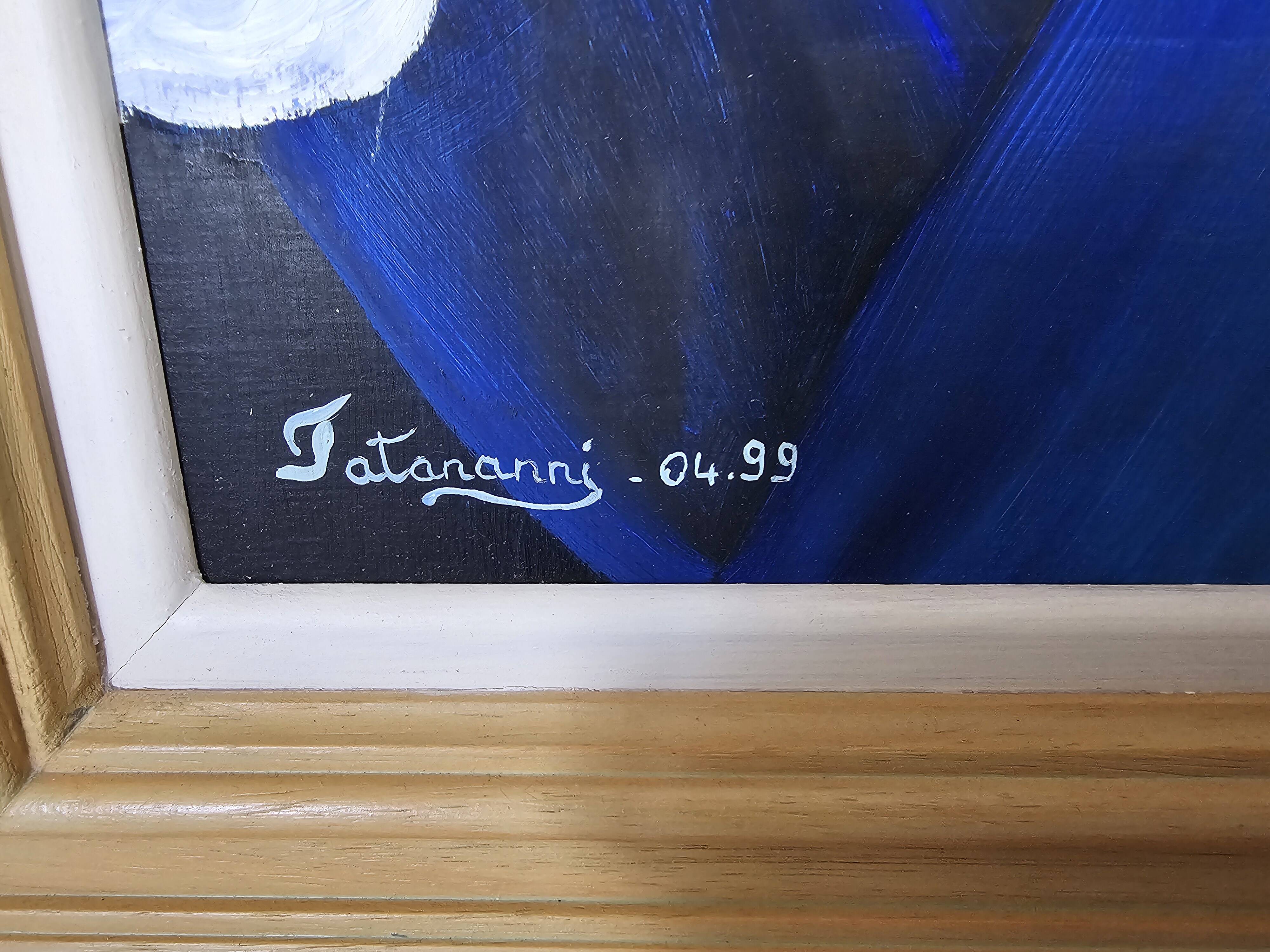 Oil painting on canvas, portrait of a woman with a dog, signed Patricia Tatananni