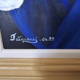 Oil painting on canvas, portrait of a woman with a dog, signed Patricia Tatananni