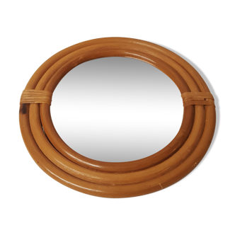 Rattan mirror, vintage 31cm
