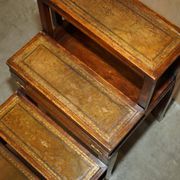 Victorian library chair, convertible, hardwood, leather, brass, circa 1880.