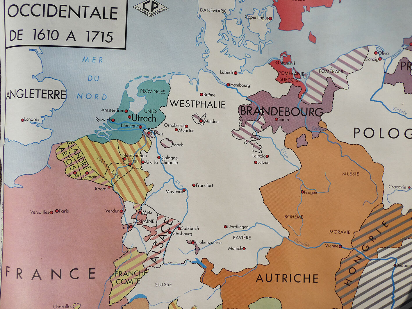 Rossignol map, school poster No. 13 of Western Europe from 1610 to 1715