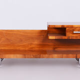 Restored art deco pedestal, walnut, chrome, Mücke - Melder, Czechia, 1930s