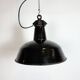 Industrial Black Enamel Factory Lamp with Cast Iron Top, 1950s
