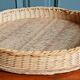 XL plateau in natural rattan & cork print wood, circa 1960.