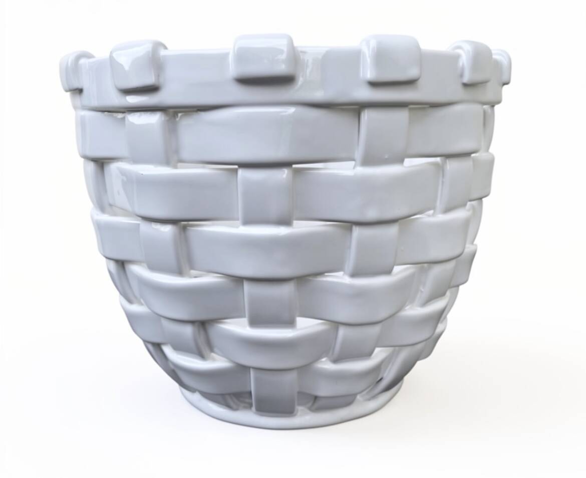 Woven Italian ceramic cache-pot/jardinère from the 1970s.