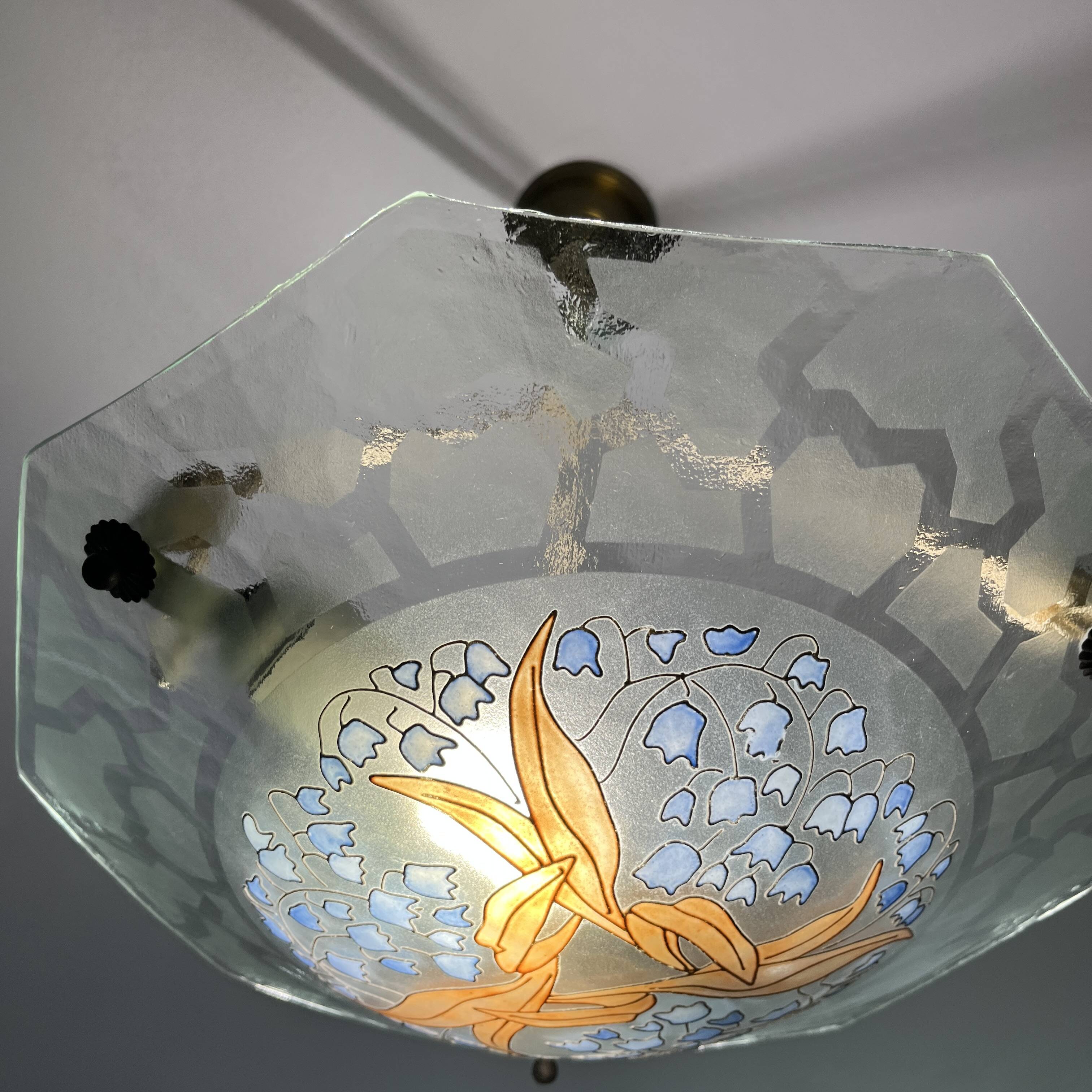 Aurys Loys Lucha enameled glass basin with lily of the valley decoration