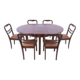 Extendable table with 6 chairs in Art Deco style, Poland, 1940s.