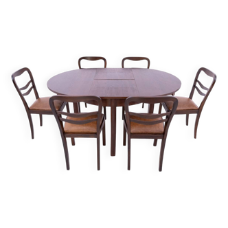 Table extensible avec 6 chaises de style Art Déco, Pologne, années 40.