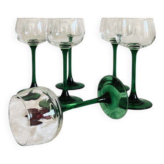 6 Alsace green foot wine glasses Luminarc France 14 cl