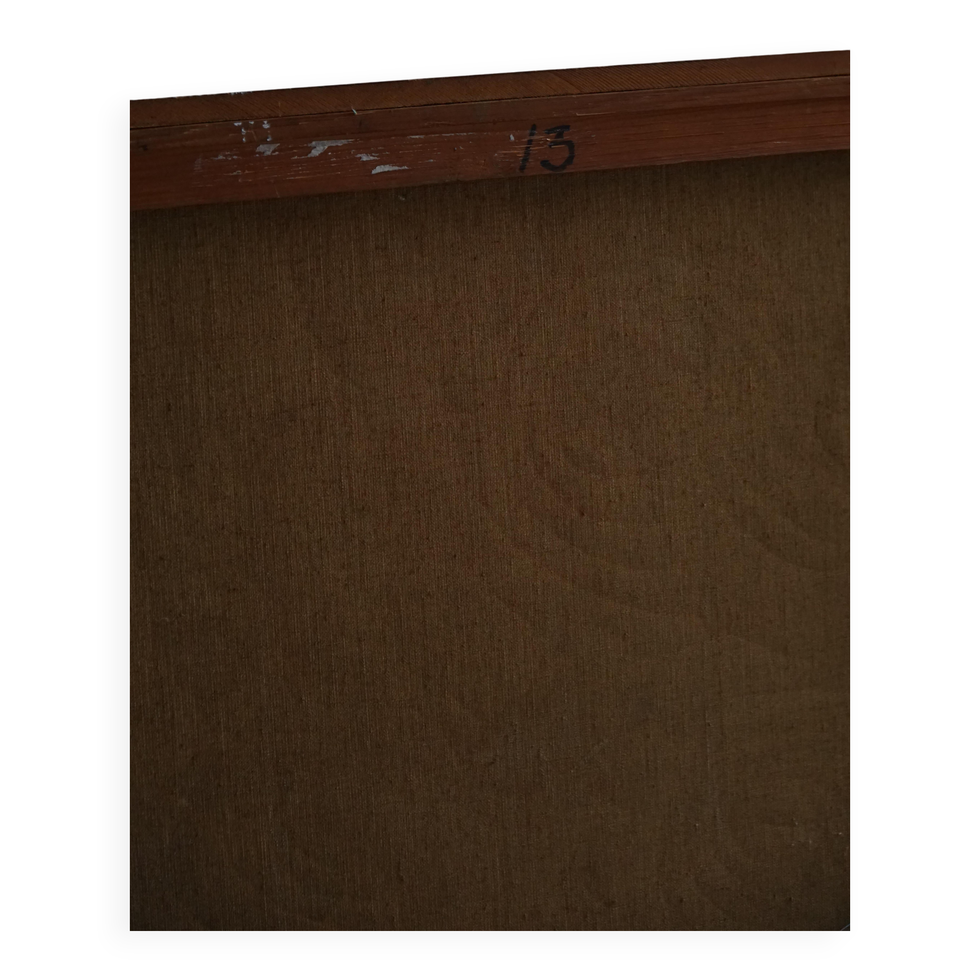 Mid-century pastel oil abstract painting, Danish artist, patinated wooden frame.