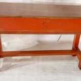Ancien set pupitre et chaise d’écolier en teck birman patine rouge d'origin