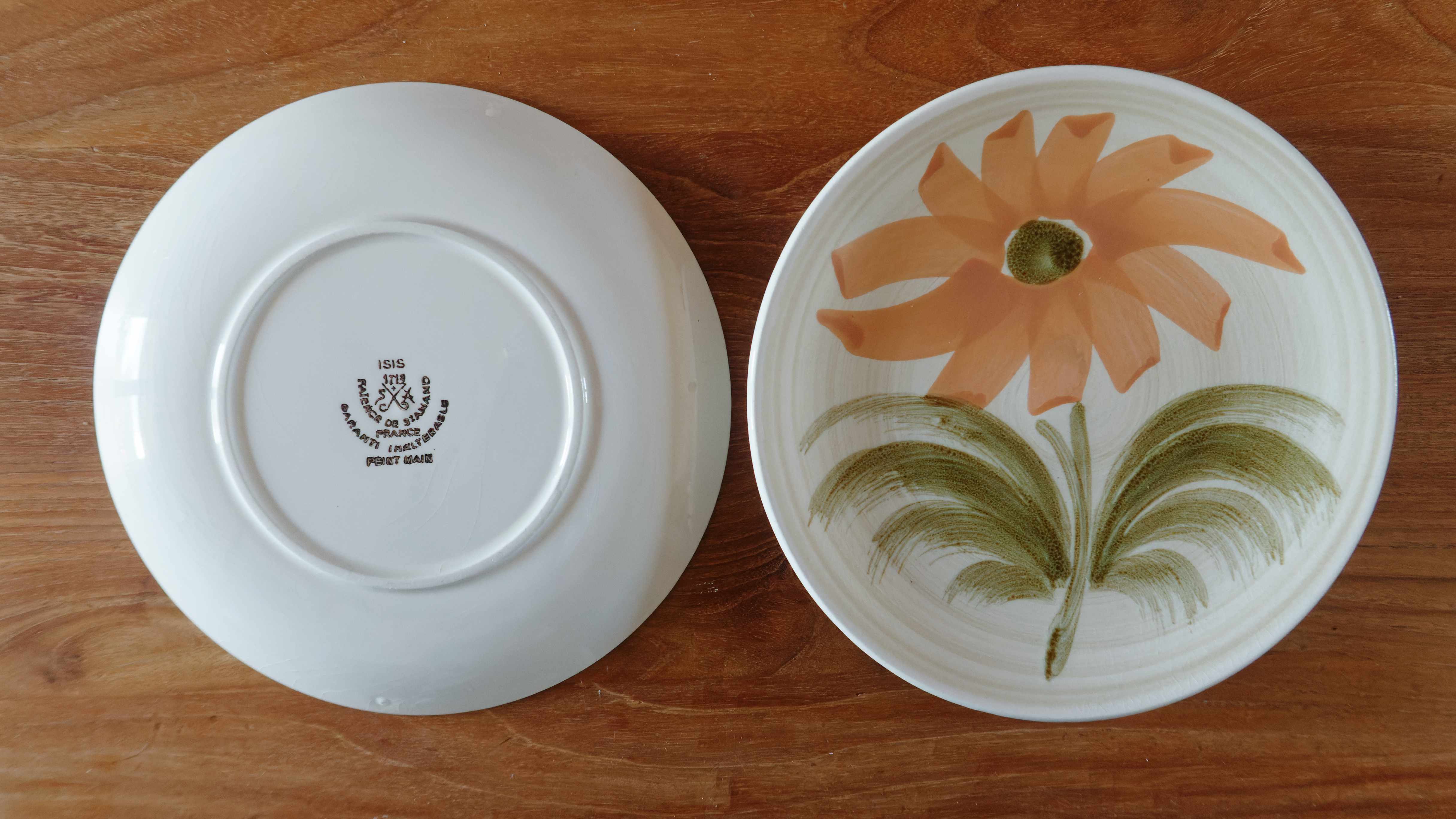 Lot 6 plates + 1 dish faience St Amand years 70