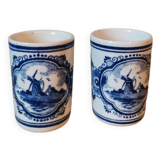 Set of 2 vintage Delft Blue Bowls ceramic glasses