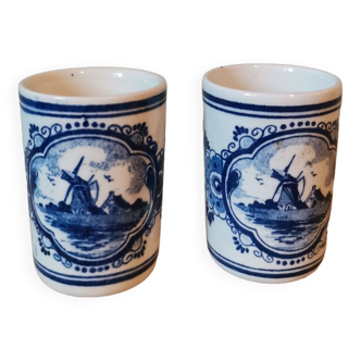 Lot de 2 verres en céramique delft blue bols vintage