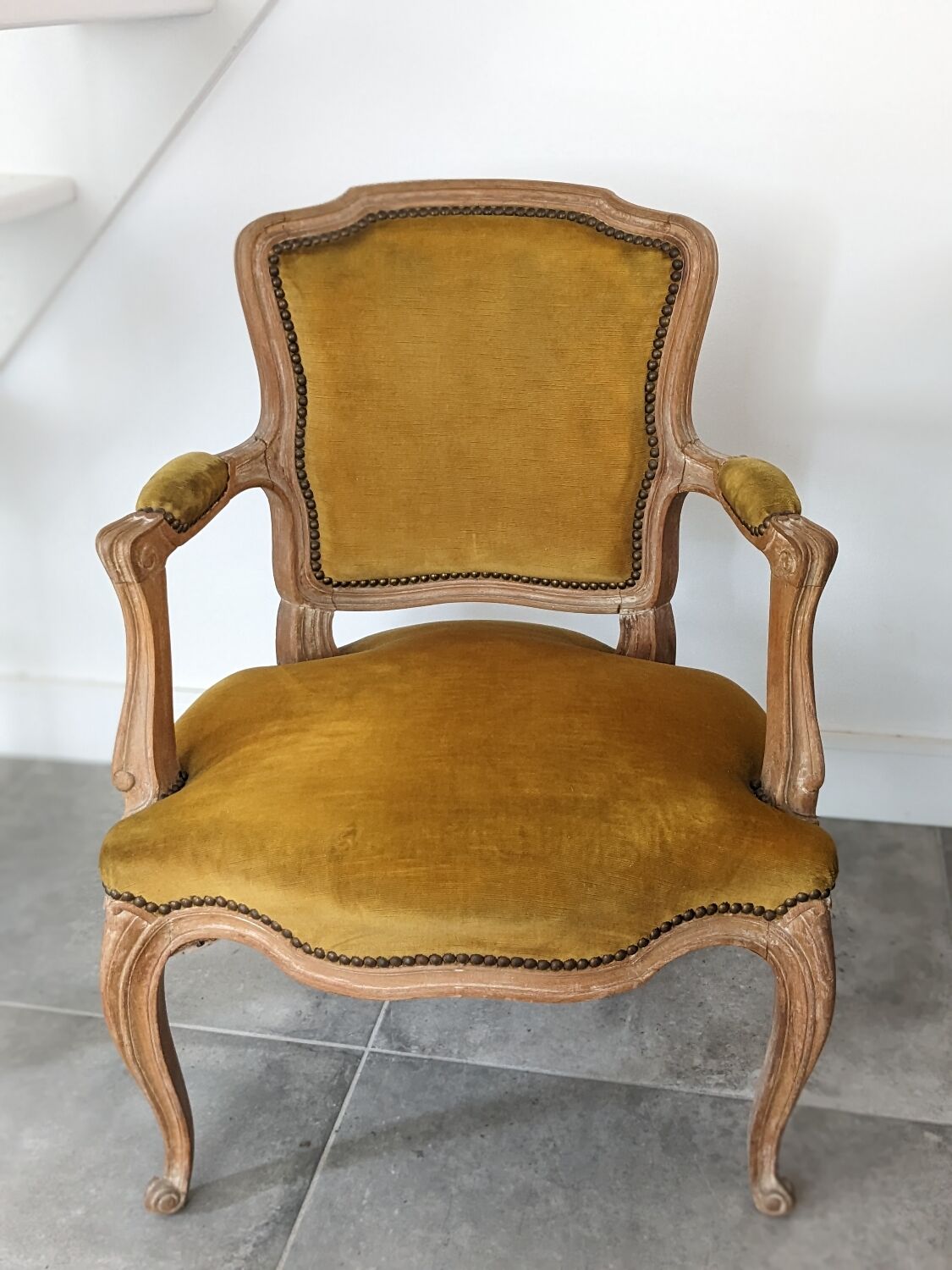 Vintage velvet convertible armchair mustard yellow