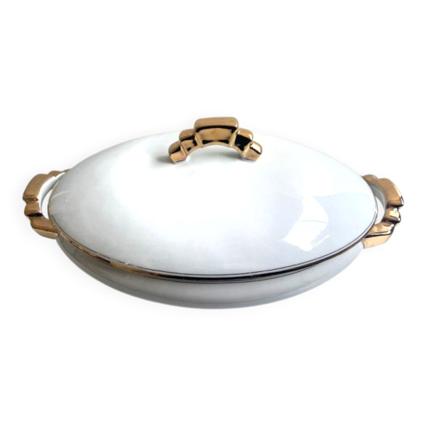 Soupière Légumier Plat de Service Centre de Table Porcelaine Fine Non Signé
