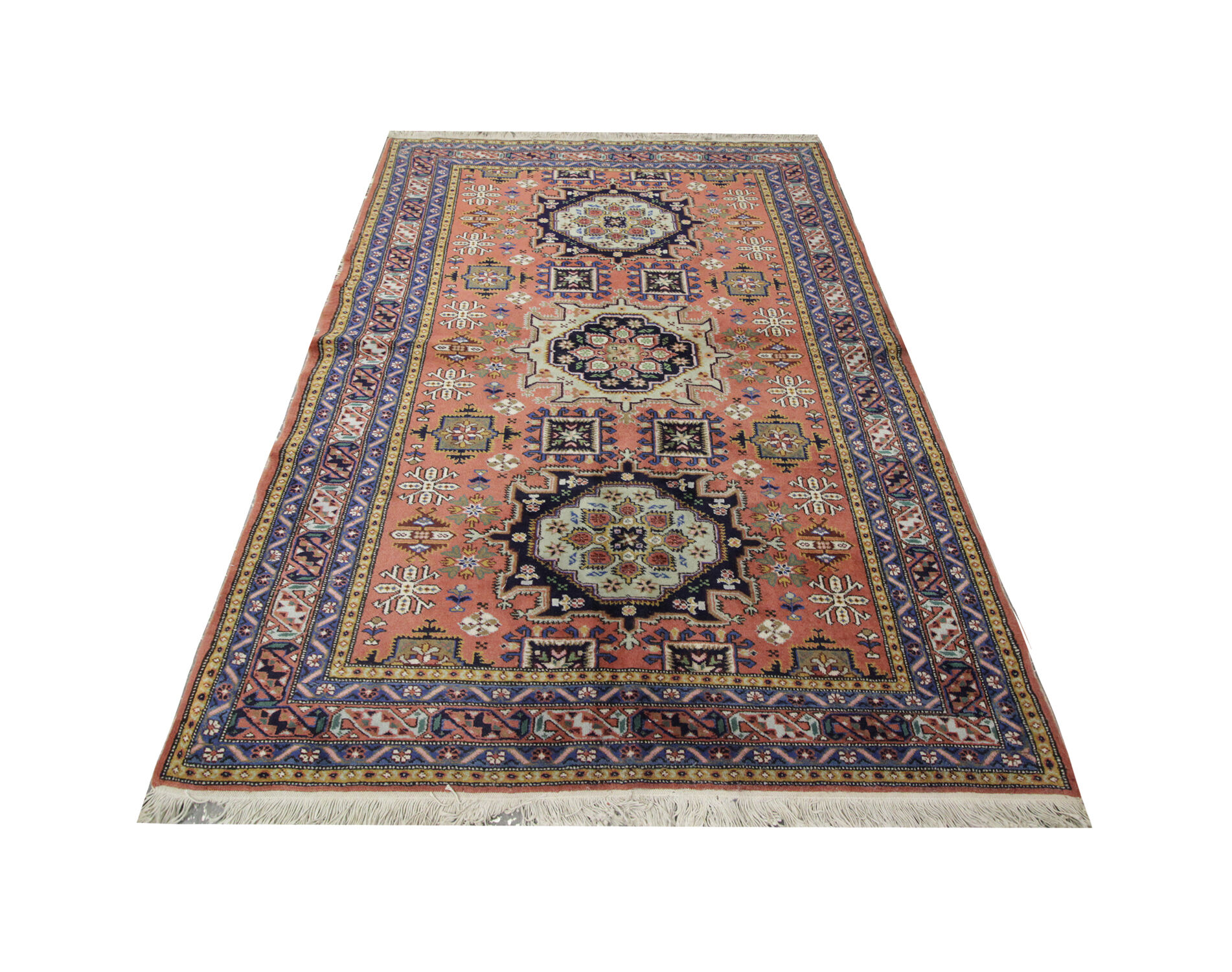 Vintage Orange Wool Azerbaijan Area Rug- 142x187cm