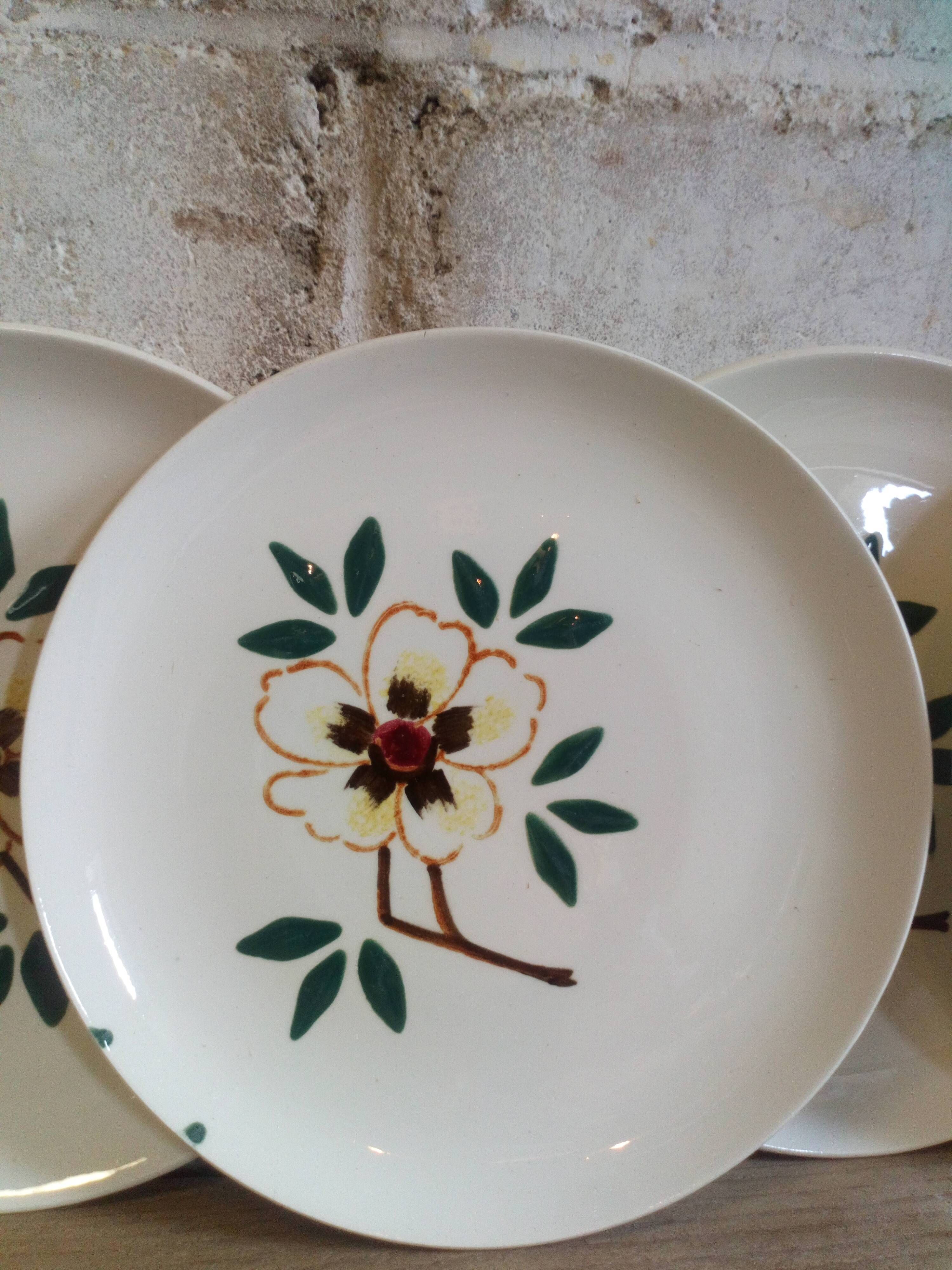Five flowery dessert plates from continental earthenware