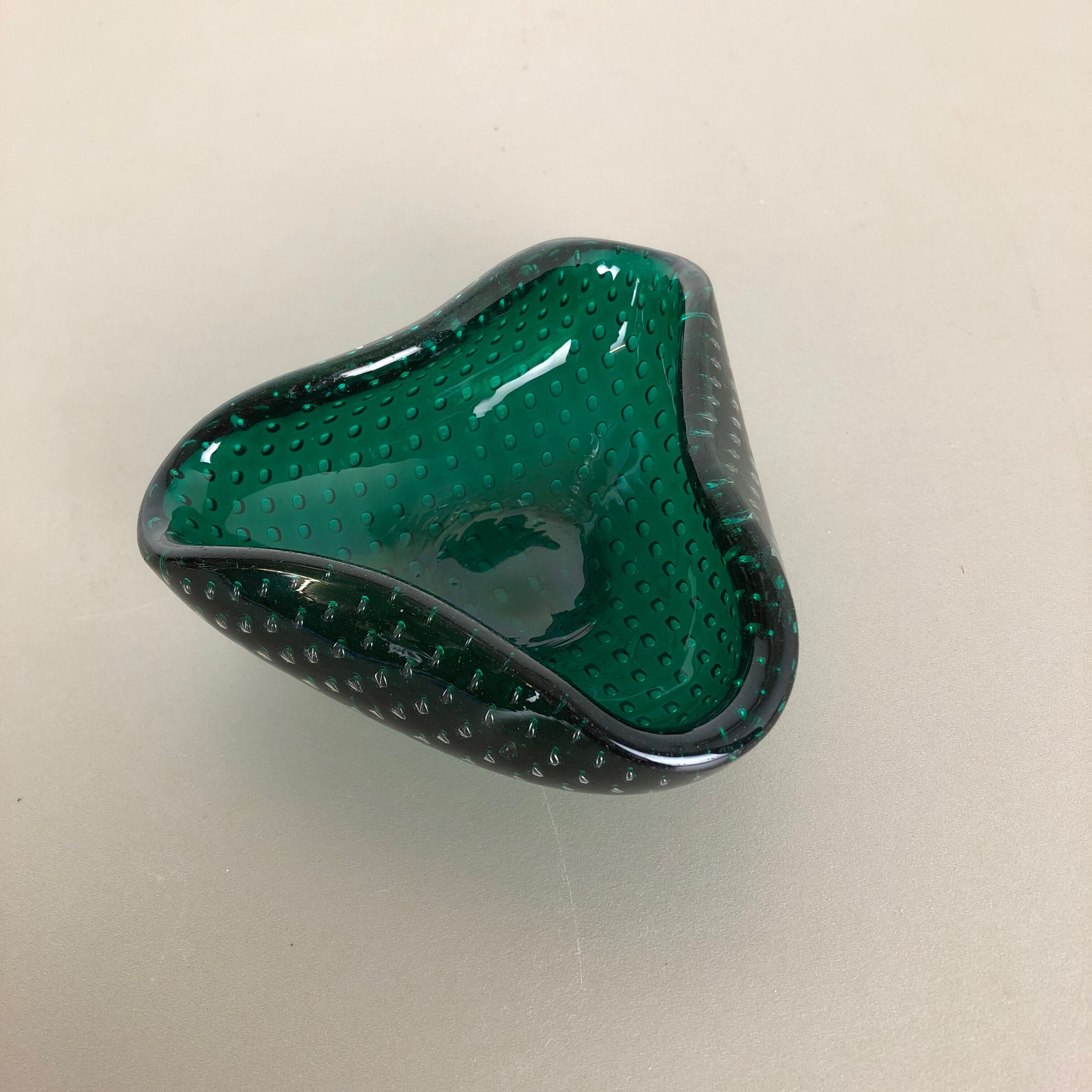 Murano glass bullicante "green" bowl element shell ashtray murano, italy, 1970s