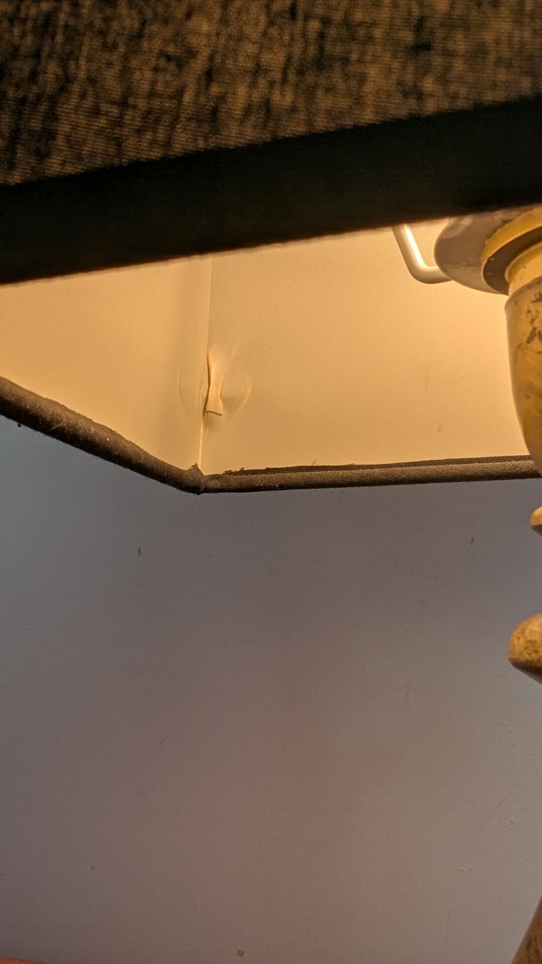 Vintage brass lamp. Black lampshade.