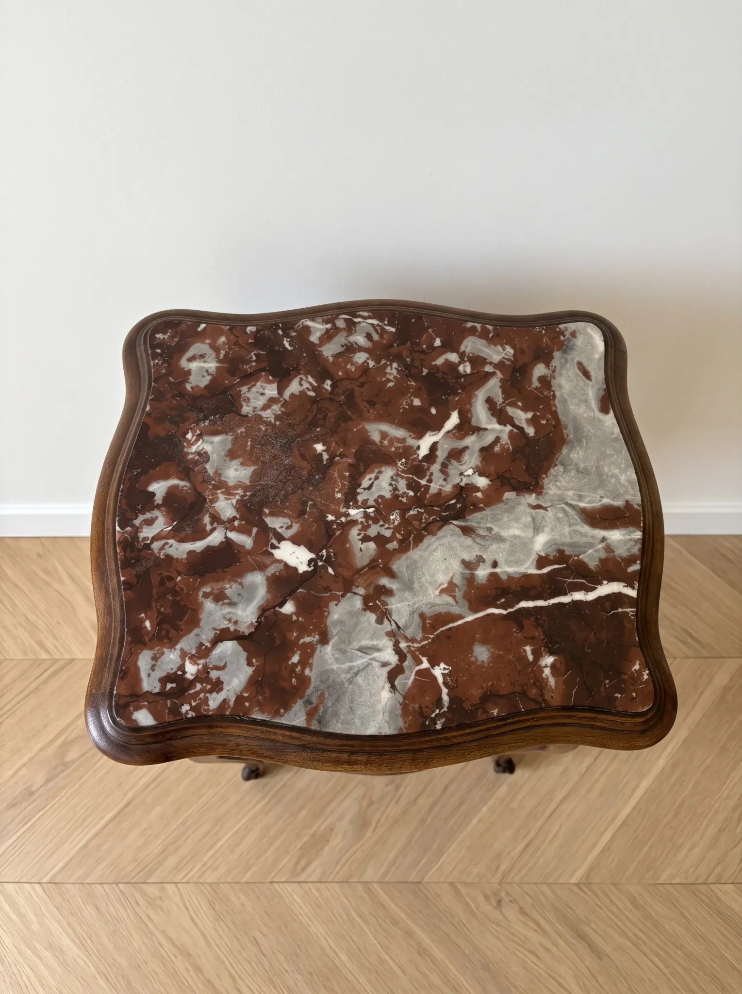 Antique Louis XV style bedside table in wood and marble.